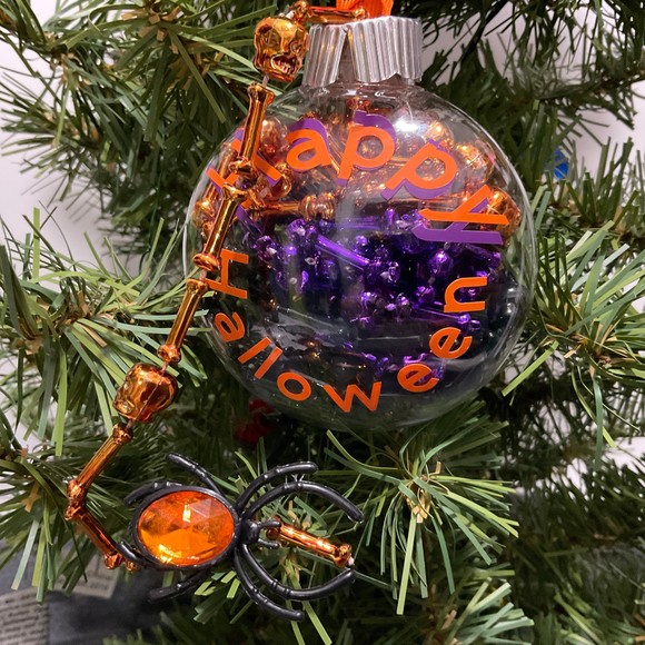 Halloween Glitter Ornament Spider Jack o lantern face - Picture 3 of 7